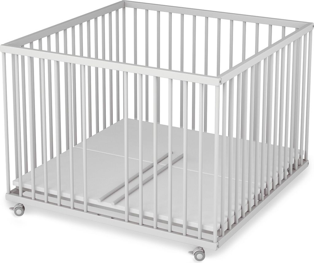 Laufgitter 100x100 cm mit Schlupfsprossen - weiß mit Matratze