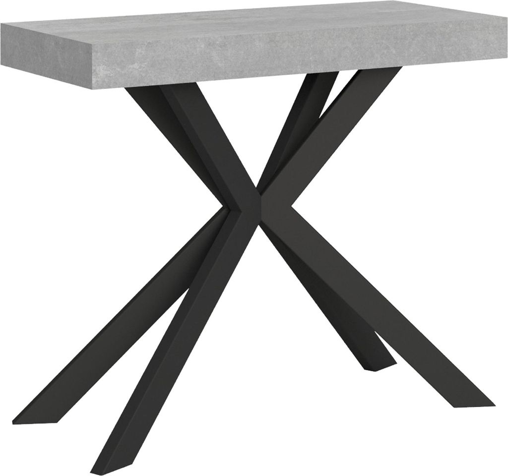 ITYHOME - Ausziehbarer Konsolentisch 90x40/196 cm Plaker Zement mit Eisenrahmen aus Anthrazit