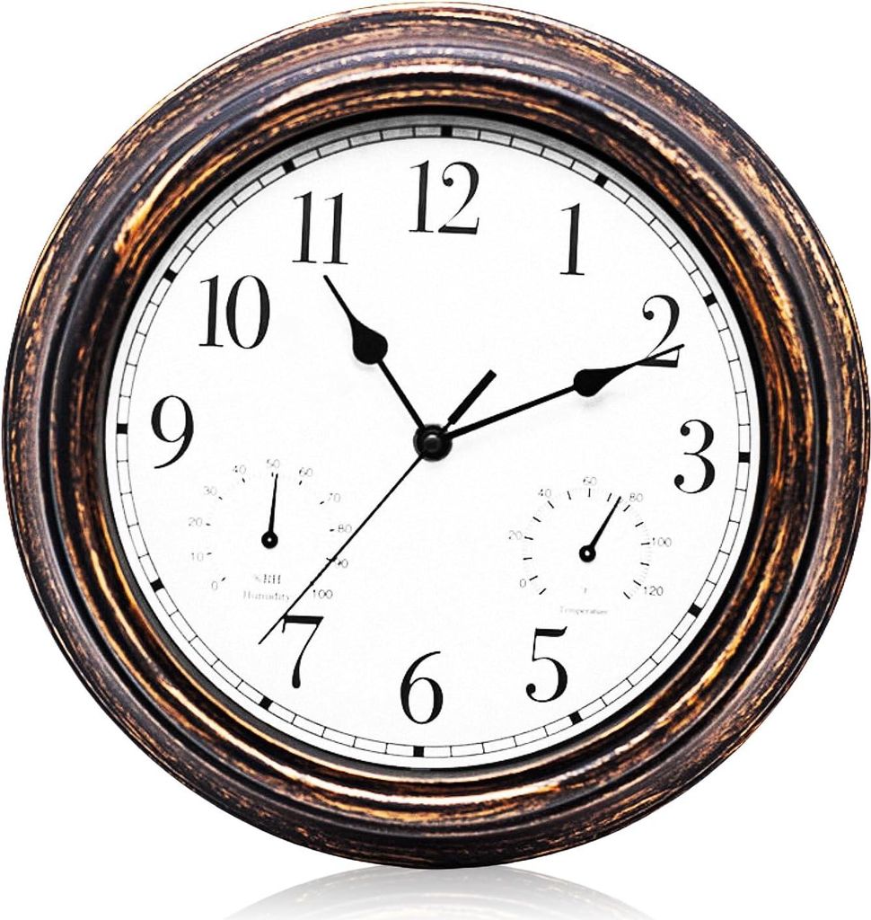 Garten Uhr, wetterfest, Außenuhren, wasserdicht, wasserdichte Wanduhr, Außenuhren, wetterfest, mit Thermometer und Hygrometer, Wanduhr für drinn...