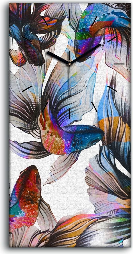 Wanduhr Bürouhr Leinwand Bild 30x60 Foto Goldfische Malerei Aquarellmuster - schwarze Hände