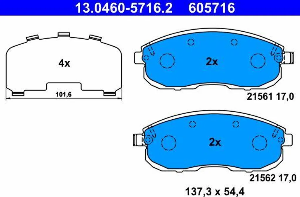 ATE 13.0460-5716.2 Jeu de Plaquettes de Frein à Disque OE 410609J425