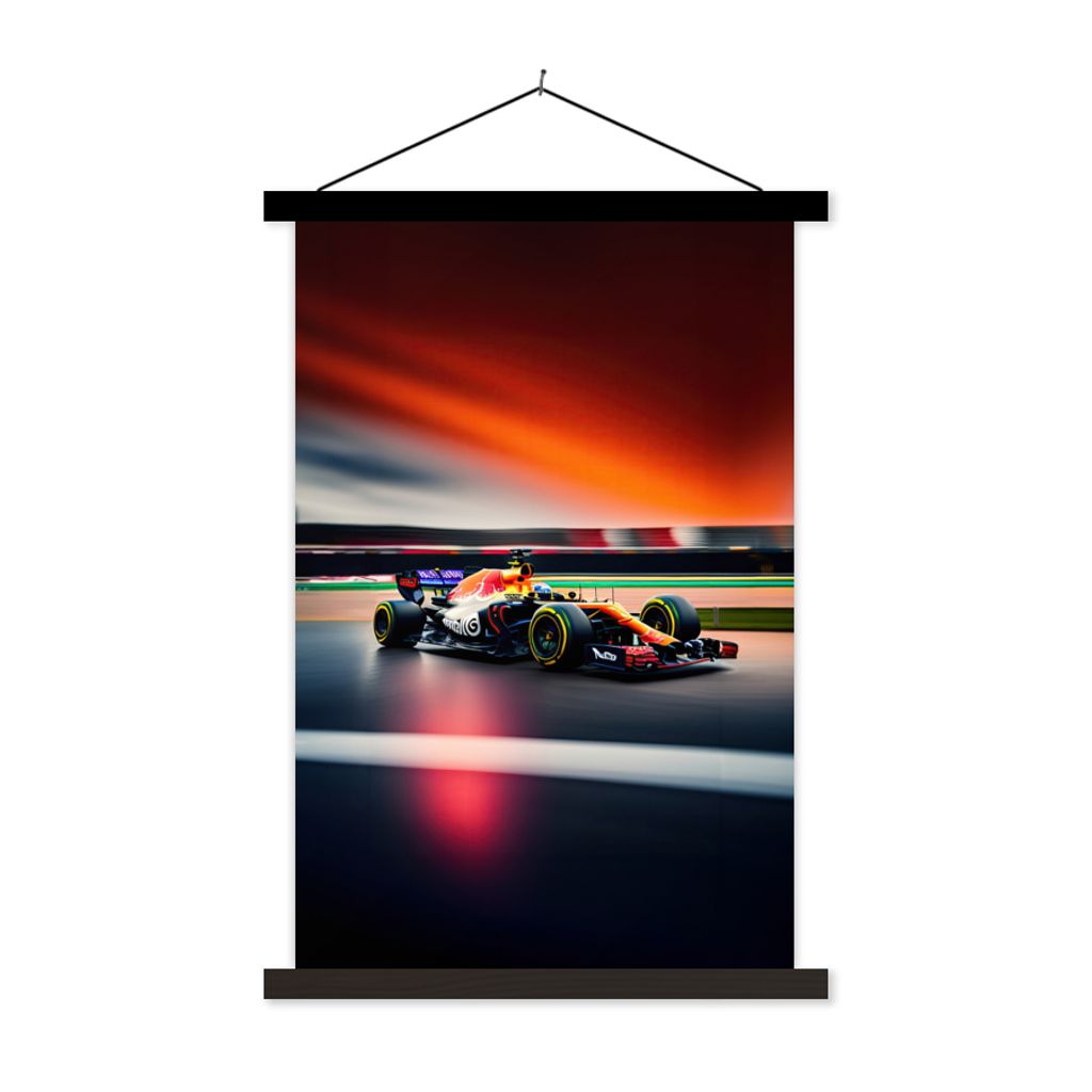 MuchoWow Textilposter Auto - Formel 1 - Rennstrecke - Rennwagen 40x60 cm mit schwarzem Rahmen - Wanddekorationen