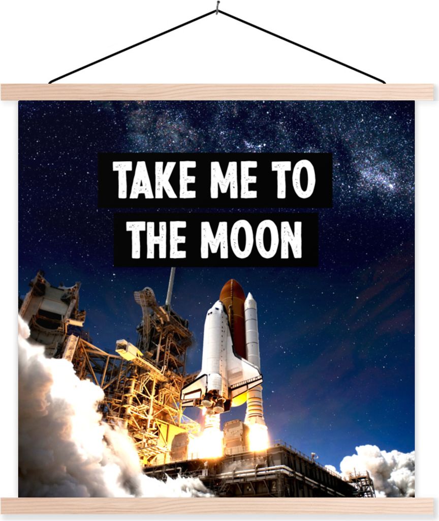 MuchoWow Textilposter Rakete - Zitate - 'Bring mich zum Mond' - Sprichwörter - Jungen - Kinder - Kinder 40x40 cm mit holzfarbenen Rahmen - Poste...