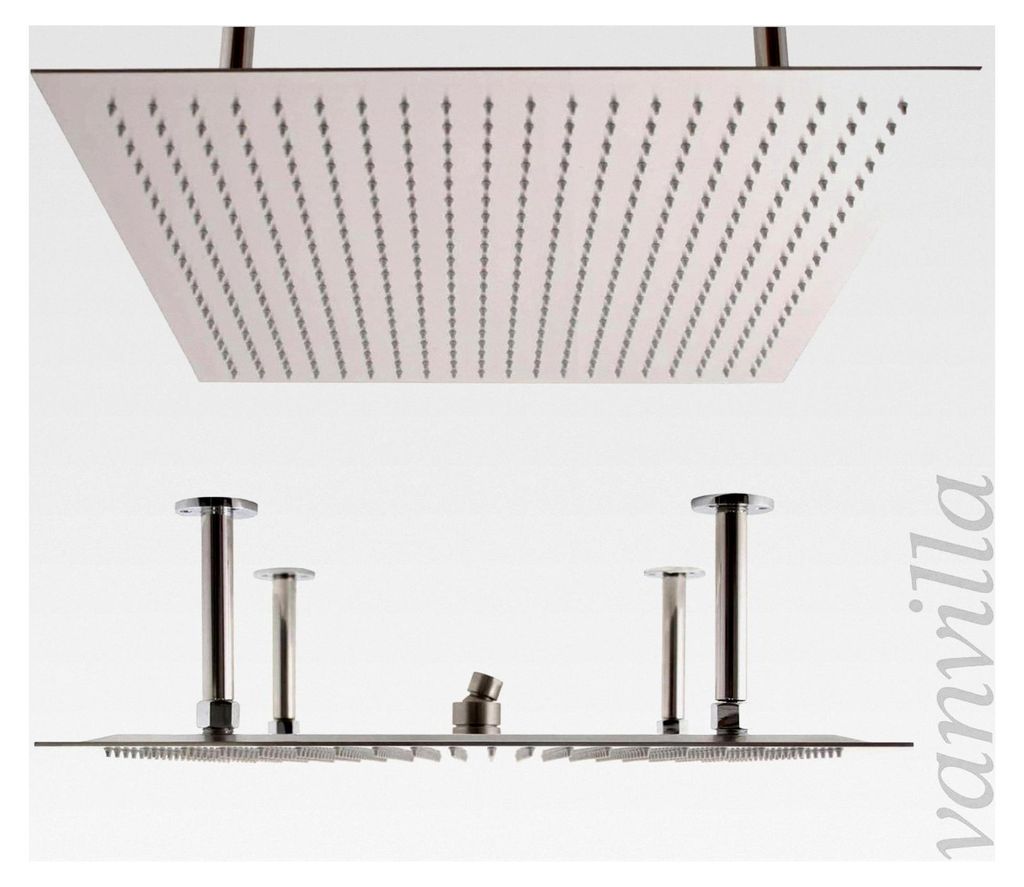 Ultra Slim Duschkopf 50cm x 50cm Edelstahl gebürstet mit Deckenarm Regendusche