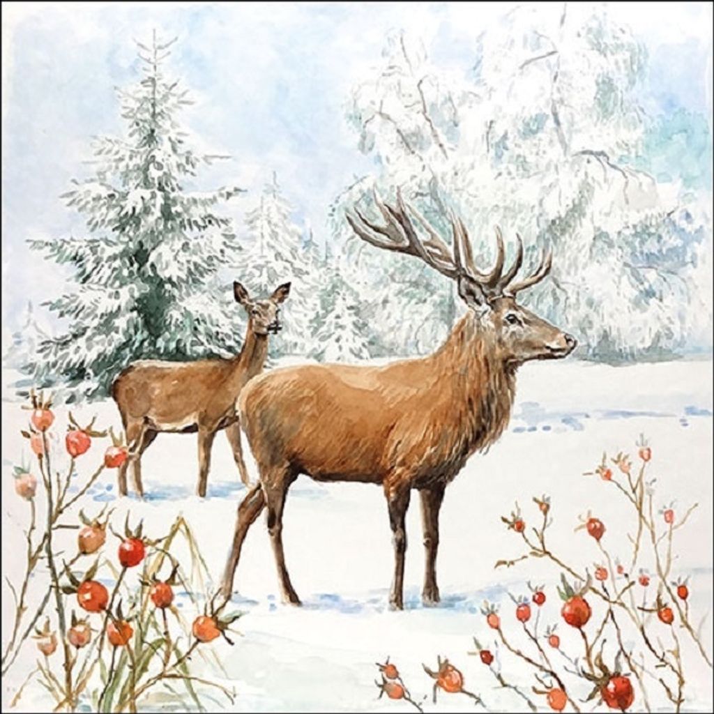 Napkin 33 Deer In SnowMix