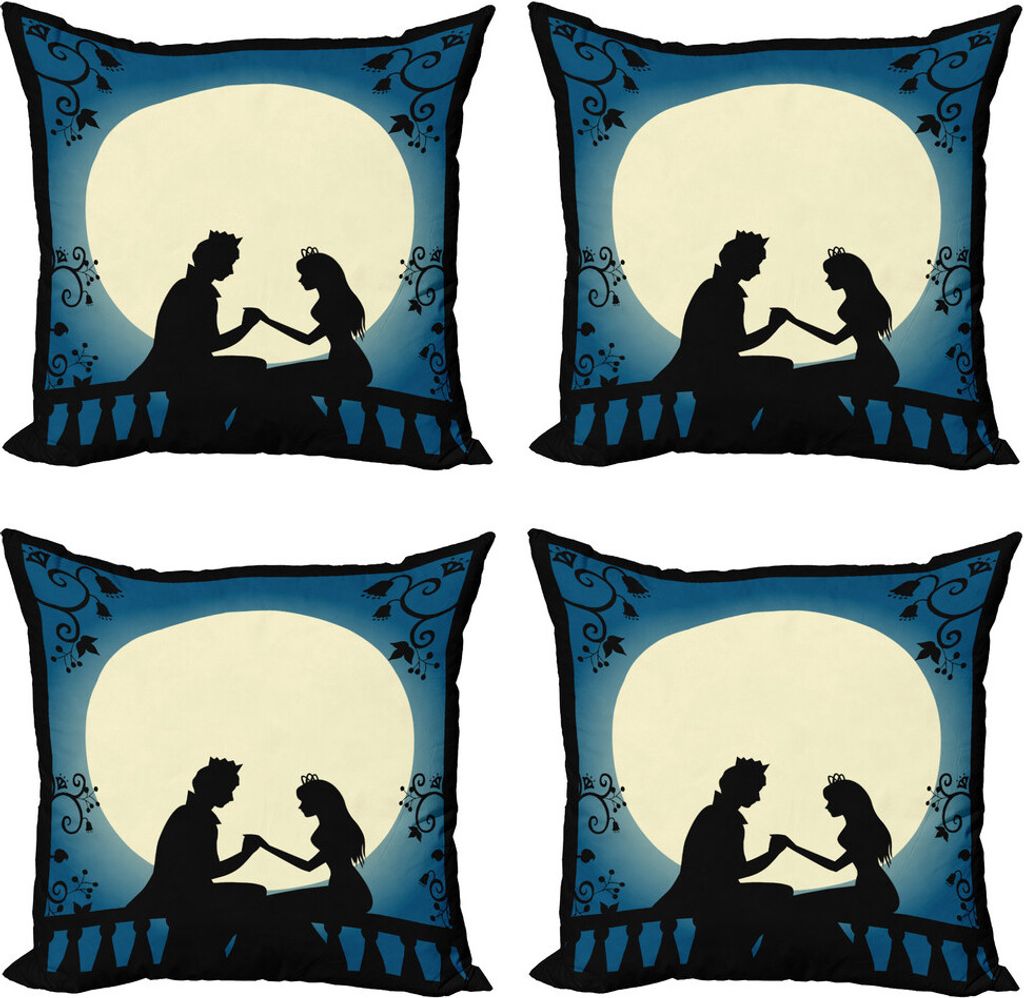 ABAKUHAUS Märchen Kissenbezug Set (4 Stück), Klassische Romantische Szene, Moderner Doppelseitiger Digitaldruck, 40 cm x 40 cm, Petrol-Blau-Creme