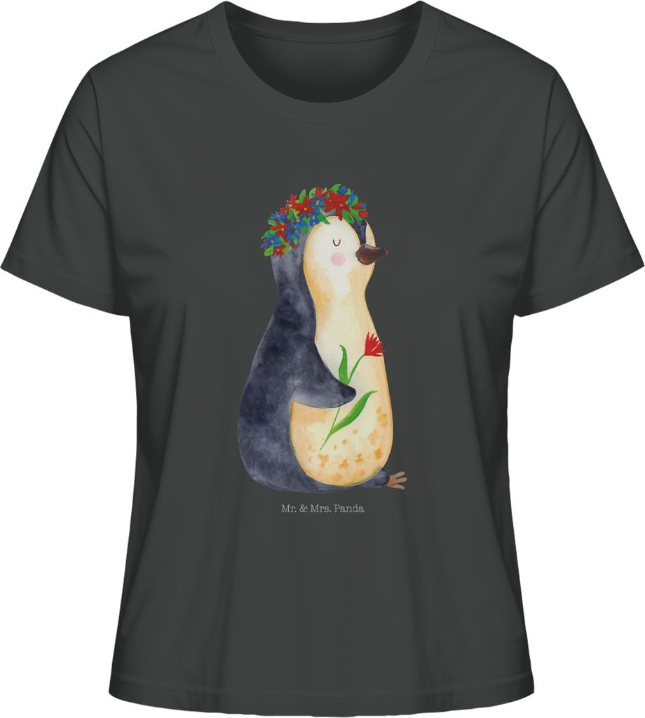 Mr. & Mrs. Panda damen shirt Pinguin Blumen Größe L - Anthrazit - Geschenk, Oberteil, Geschenkidee, Lebenslust, Selbstliebe, Mit Print, T-Shirt, ...