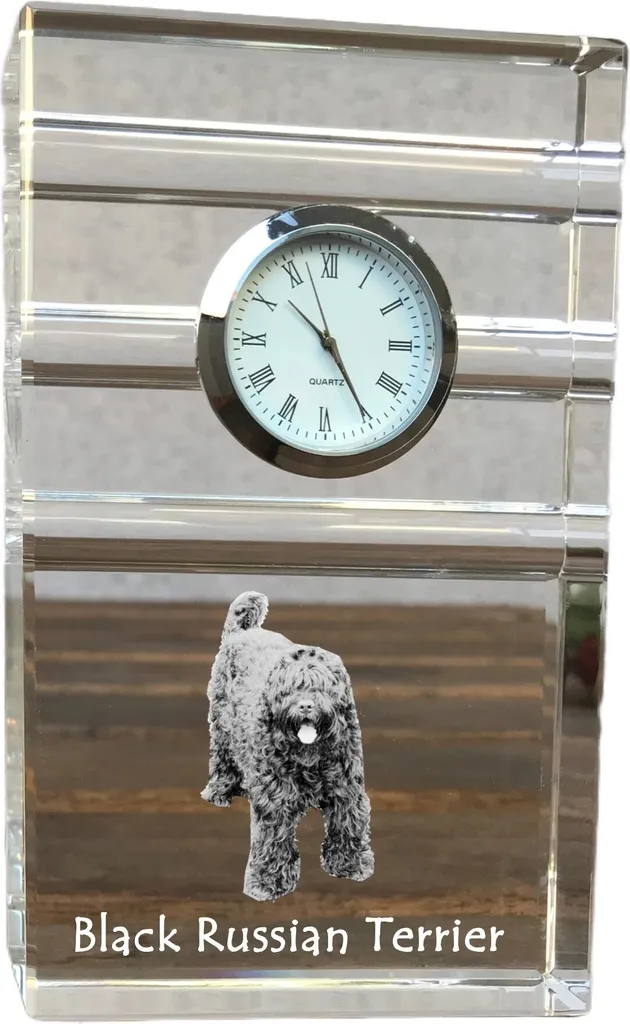 Orologio da Tavolo Terrier Russo Nero Art-Dog: Cristallo e Design 3D