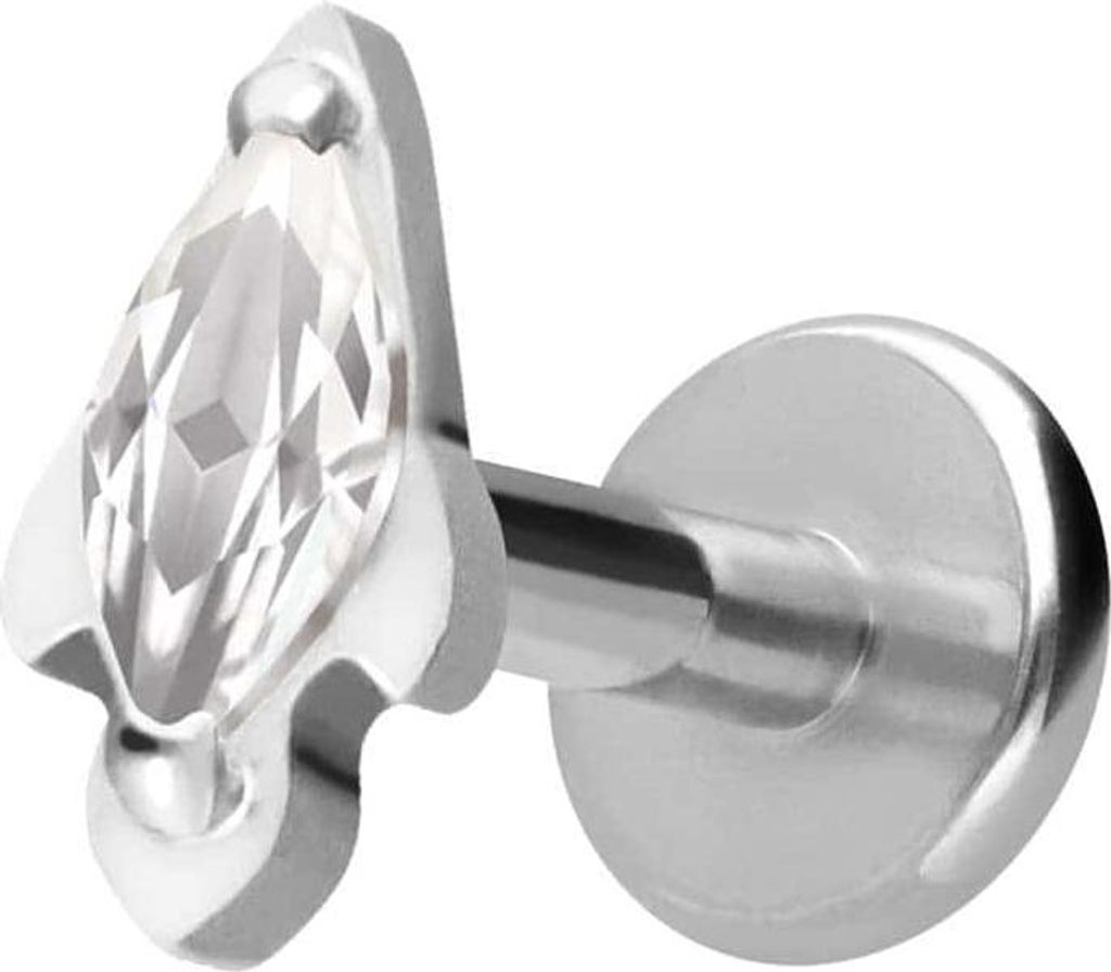 Ohrpiercing, Nasenpiercing Titan Labret mit Innengewinde KRISTALLRAKETE Silber Stablänge: 8mm | Stabstärke: 1,6mm