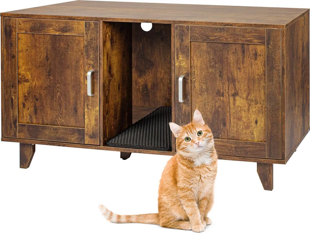Relaxdays Armoire XXL pour litière de chat en bois blanc design discret