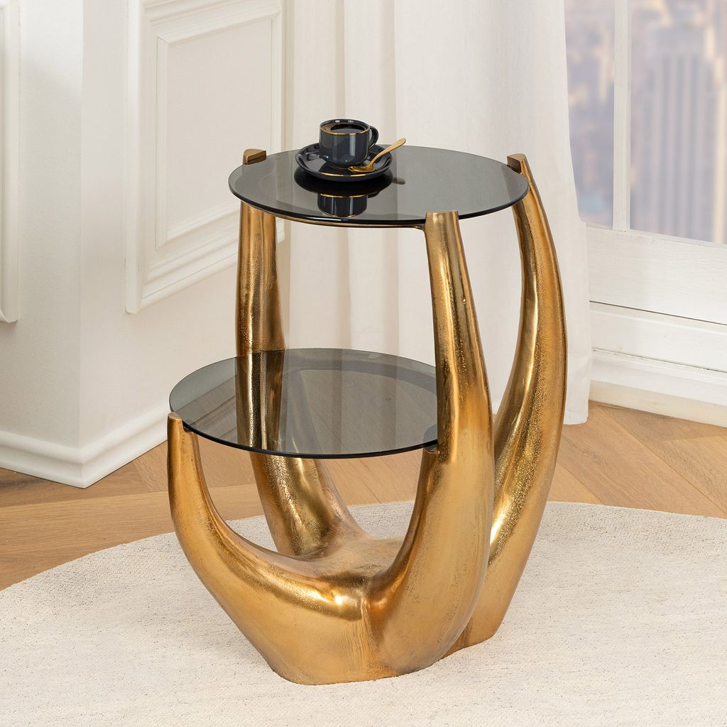 riess-ambiente Handgefertigter Beistelltisch LEVELS 50cm gold antik Schwarzglas schwarz Metall