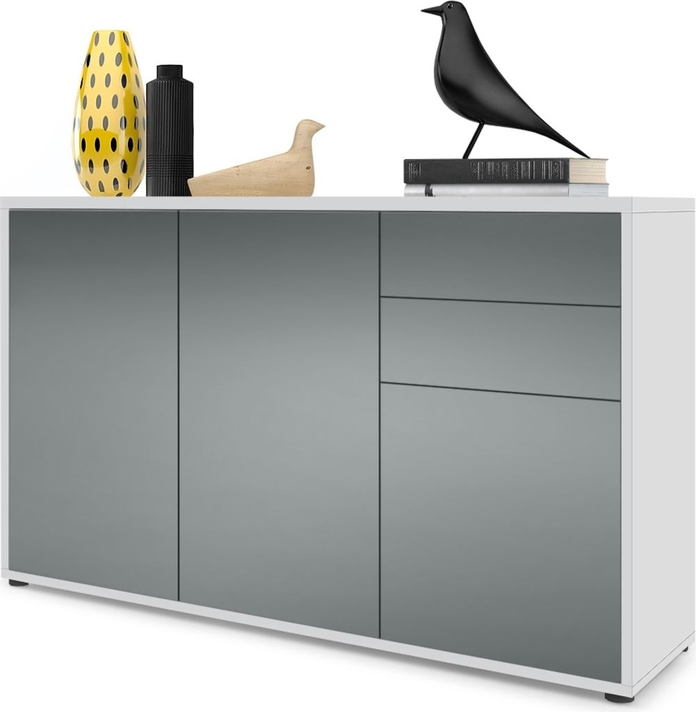 Vladon Sideboard Ben V3, Kommode mit 3 Türen und 2 Schubladen, Weiß matt/Graphit Seidenmatt (117 x 74 x 36 cm)