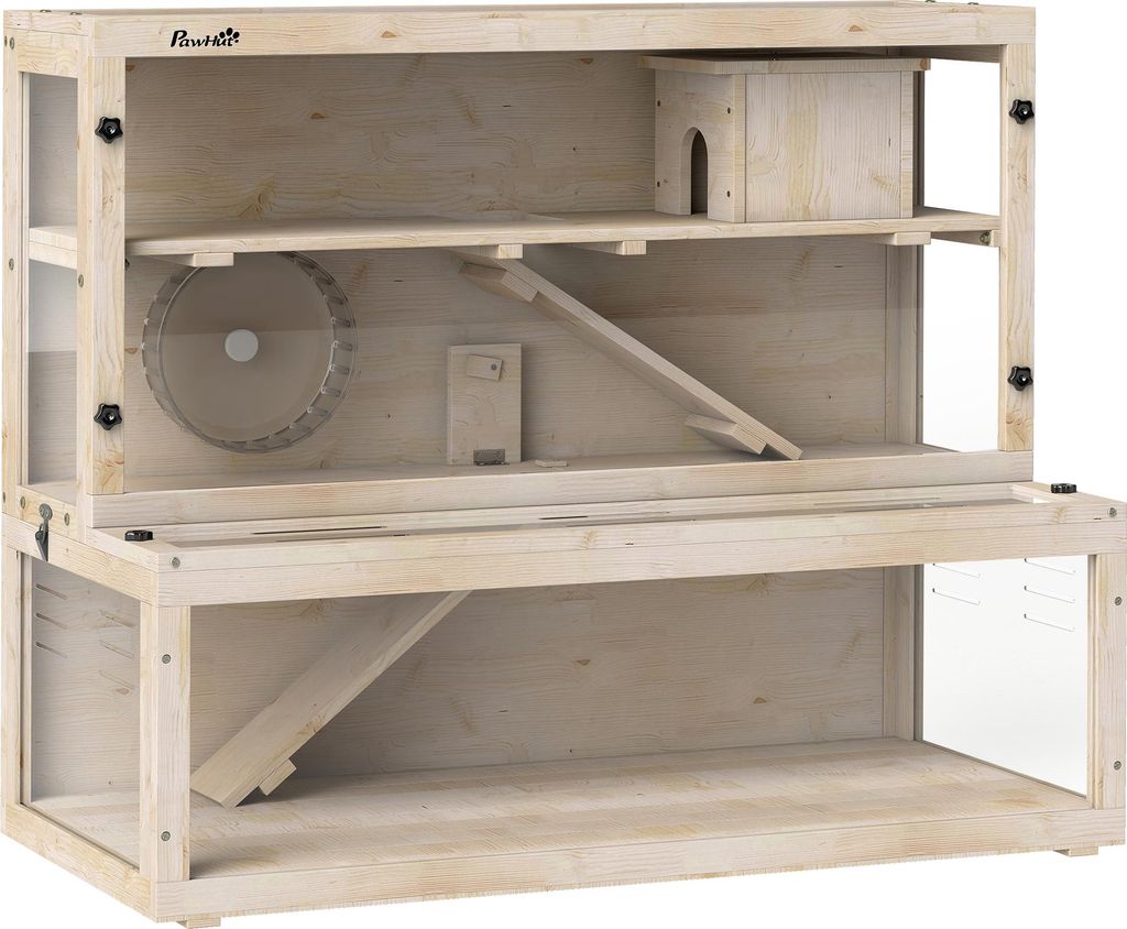 Hamsterkäfig, 3 Ebenen, Hütte, Zubehör, 100 x 50 x 84 cm, für mehrere Kleintiere, Holz, Kunststoff