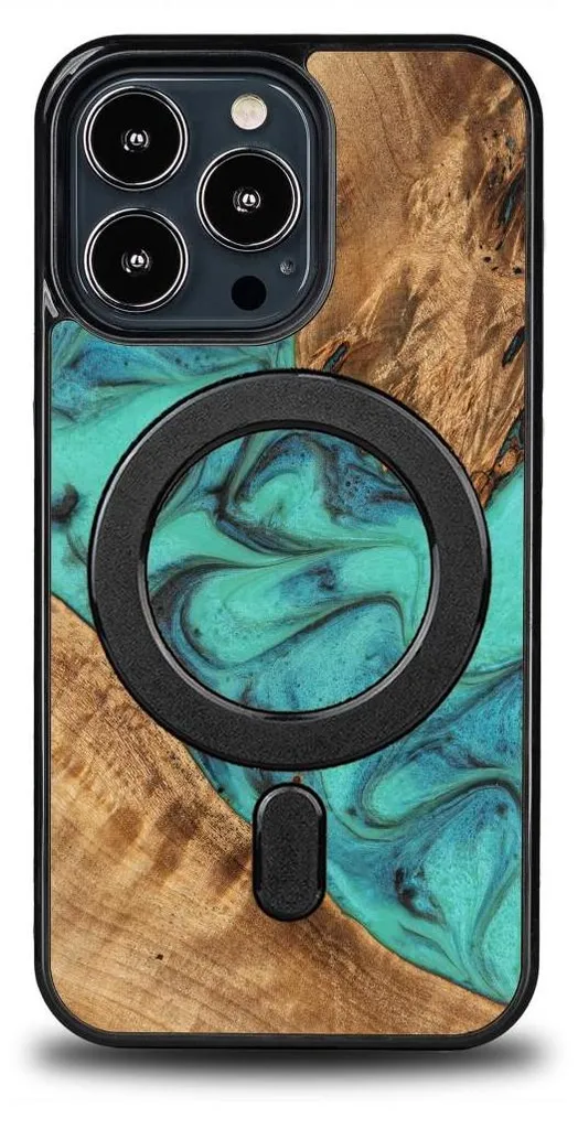 Custodia in legno Bewood per iPhone 13 Pro, turchese MagSafe