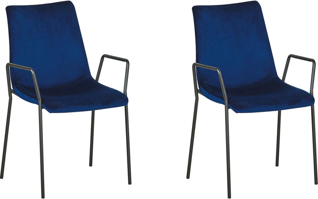 BELIANI Stuhl 2er Set Blau Samtstoff mit hoher Rückenlehne Metallgestell Modernes Design für Ess-, Wohn- und Arbeitszimmer