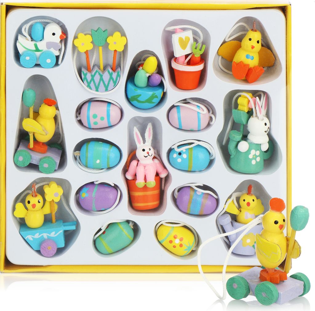 com-four® 18-teiliges Set Holzfiguren Ostern bis 4 cm - Produktbild 