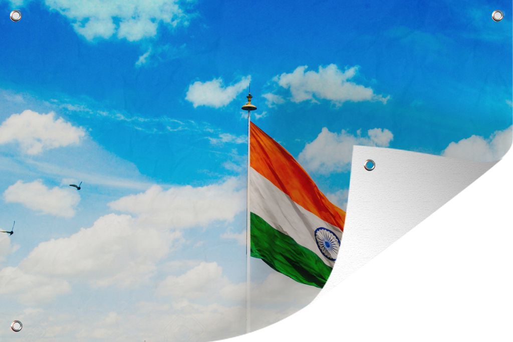 MuchoWow 60x40 cm Outdoor-Poster Gartendeko Sichtschutz Garten Poster für den Garten Indische Flagge vor blauem Himmel