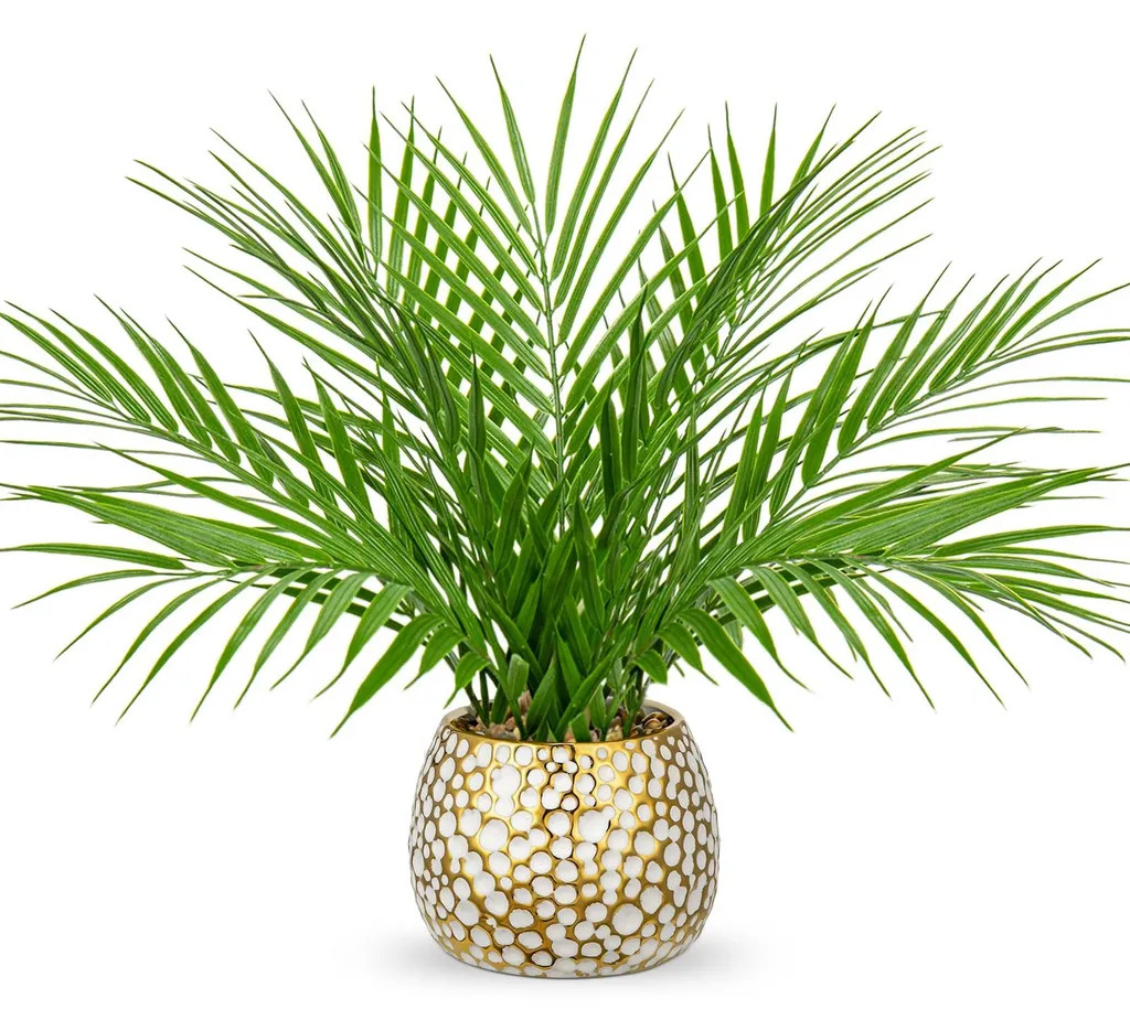 Palmier artificiel réaliste 38 cm avec pot doré effet miroir luxe