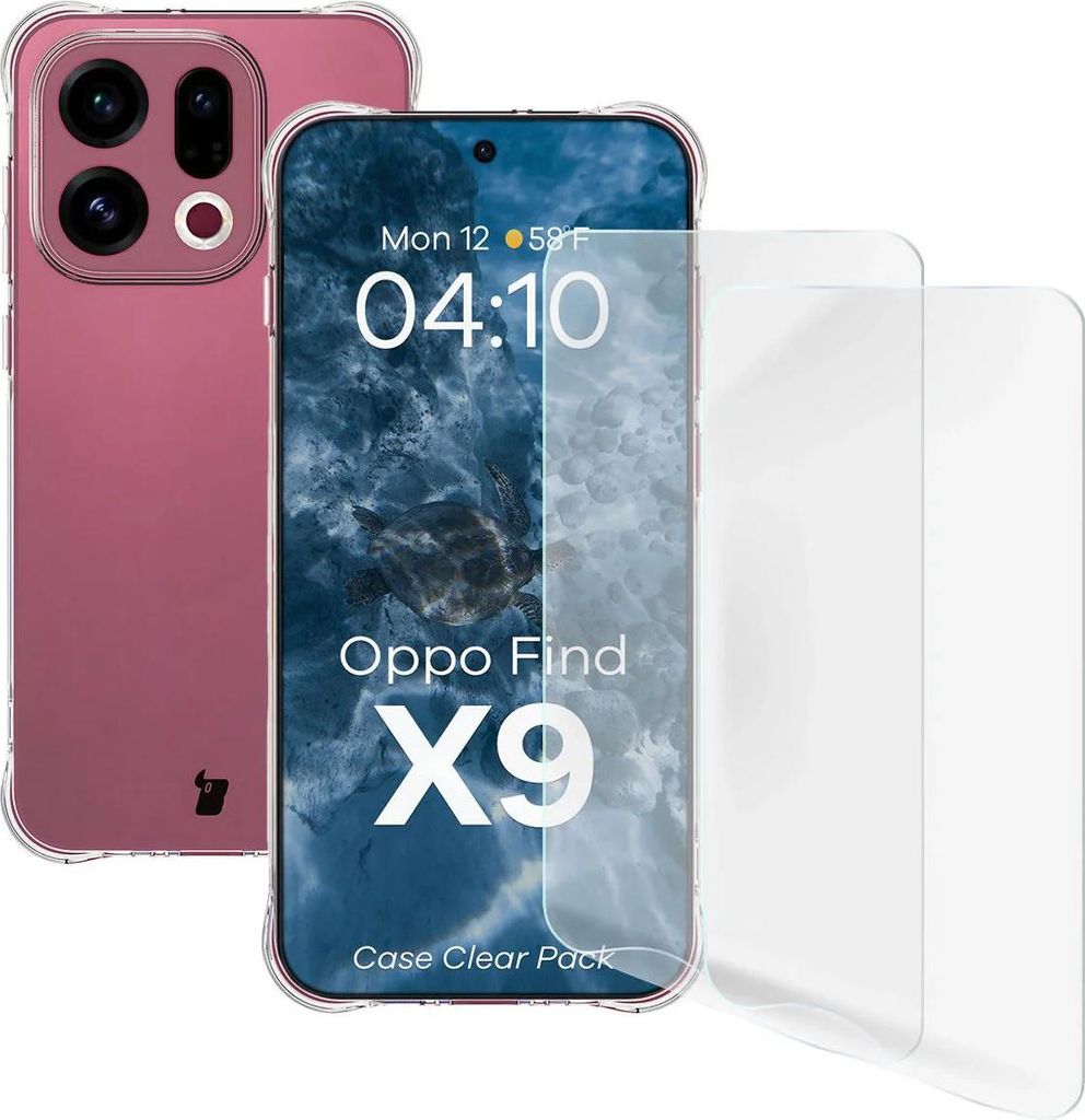 Handyhülle + 2x Folie für Oppo Find X9, Bizon Case Clear Pack, Transparent