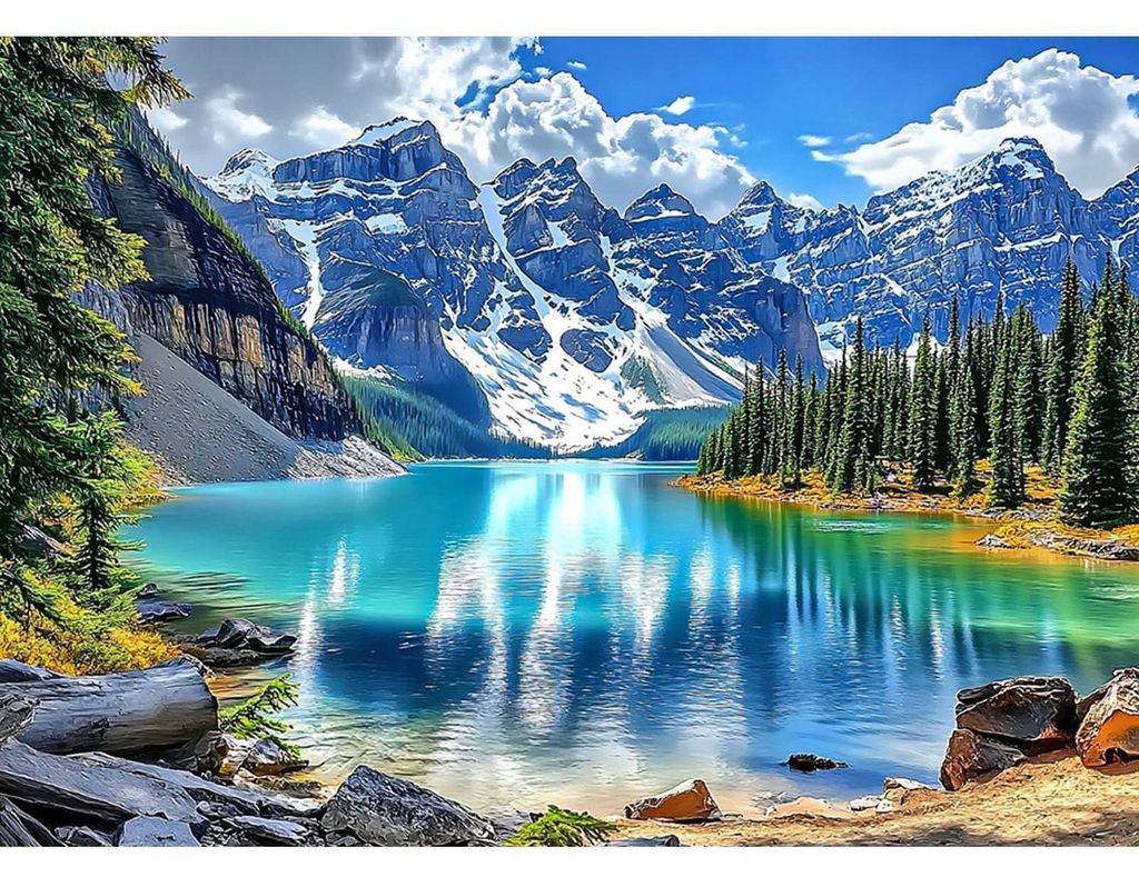 Kit per il Diamond Painting: Paesaggio montano con lago, Immagine del prodotto 