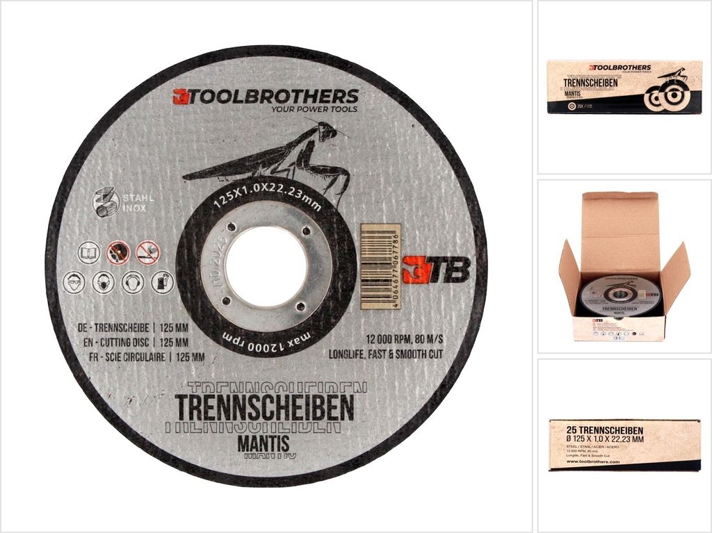 Toolbrothers MANTIS Trennscheiben- Set in Profi Qualität 25 Stück, 125 x 22,23 x 1 mm zur Bearbeitung von Metall, Stahl, Edelstahl / INOX für Wi...