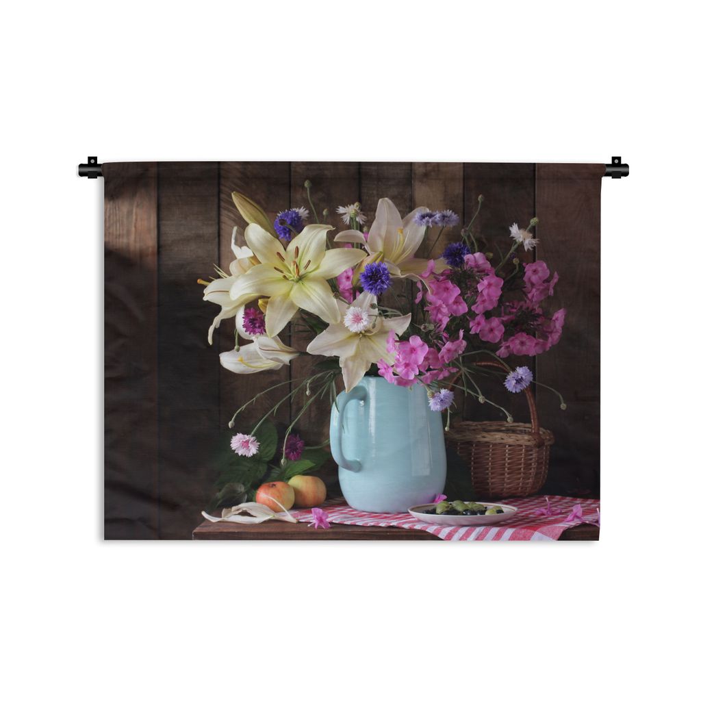 MuchoWow Wandteppich Wandbehang Korb - Blumen - Sommer 90x67.5 cm Tapisserie Dekoration Wandtuch - Fototeppich - Wand-Skulpturen