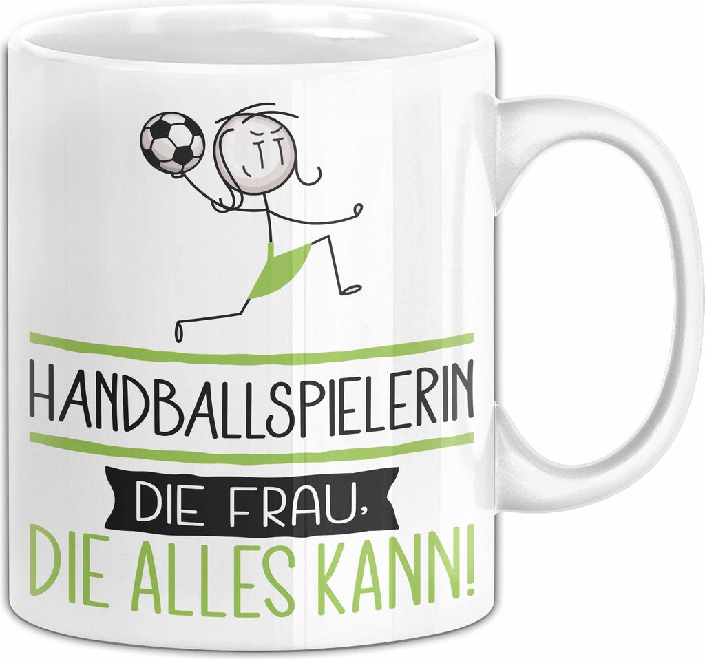 Handballspielerin Geschenk Tasse Becher Die Frau Die Allen Kann Geschenkidee für eine Handballspielerin Lustig (Weiß)