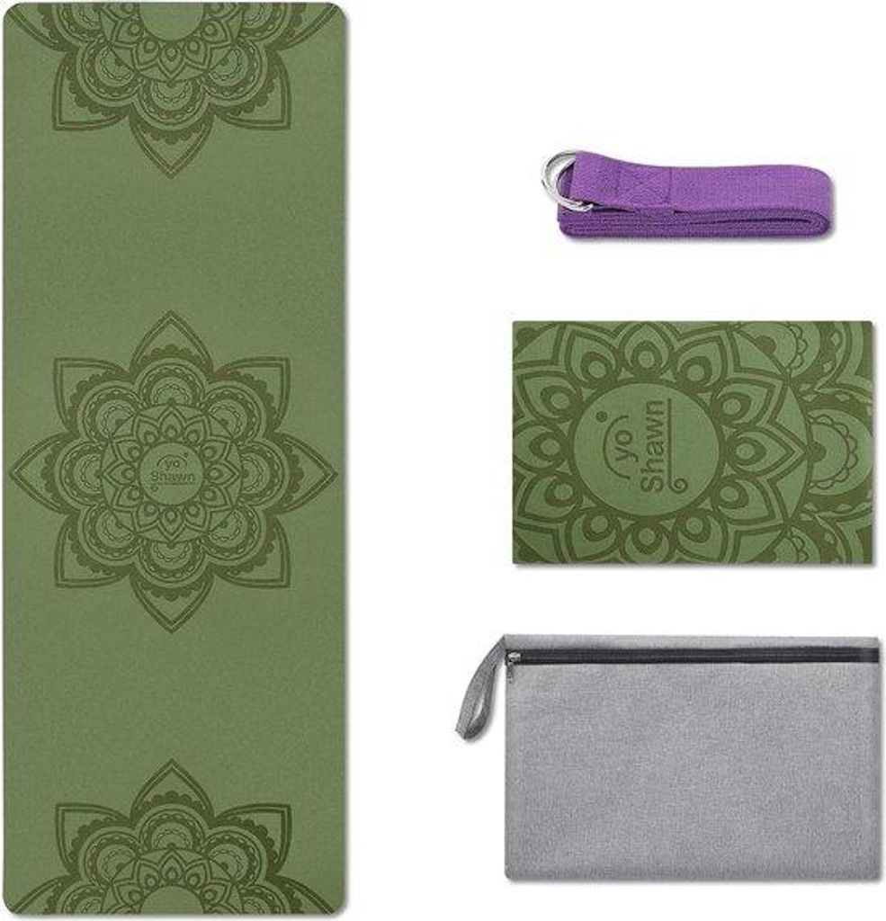Yogamatte, 1 & 1,5 mm, faltbare Reisematte, dünn, leicht, ökologisches Yogatuch, waschbar, mit Tragetasche, Trageriemen, tragbar, Fitnessmatte, K...