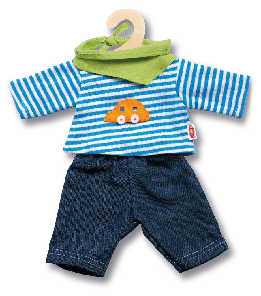 Bambola jeans con camicia a righe, piccola, taglia 28-35 cm Immagine del prodotto 