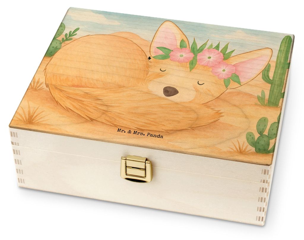 Mr. & Mrs. Panda Tee Box Wüstenfuchs Blumen Design - Weiß - Geschenk, Teebox, Glücklich, Wüste, Aufbewahrung, holz, Afrika, für Paare, Organiz...