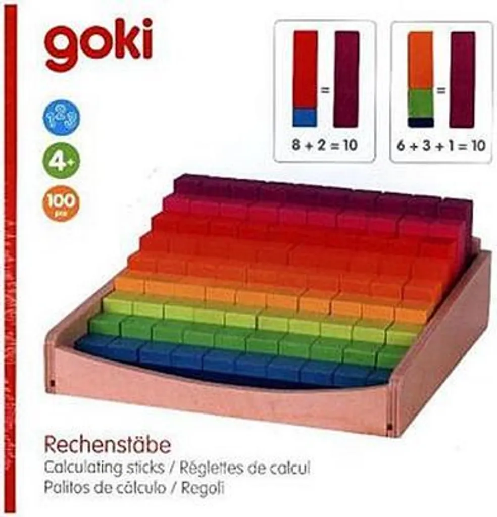 Goki Bâtons de calcul 100 pcs - Réglettes en bois pour mathématiques