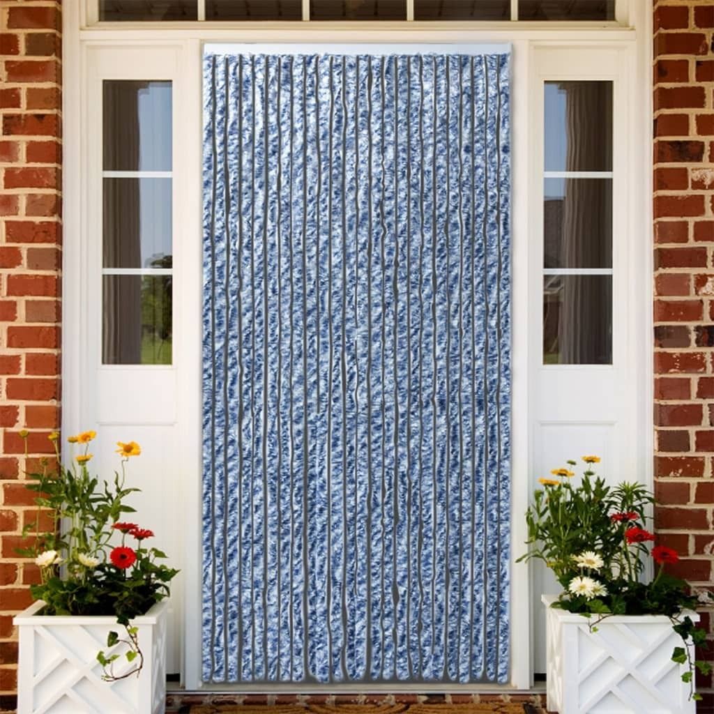 Fliegenvorhang Blau und Weiß 100x230 cm Chenille - Gardinen & Vorhänge 377372