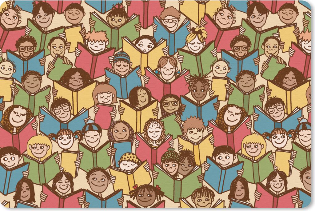 MuchoWow Schreibtischunterlage Muster - Buch - Jungen - Lesen - Kinder - Kleiner Junge 60x40 cm - XXL Mauspad - Großes Mauspad