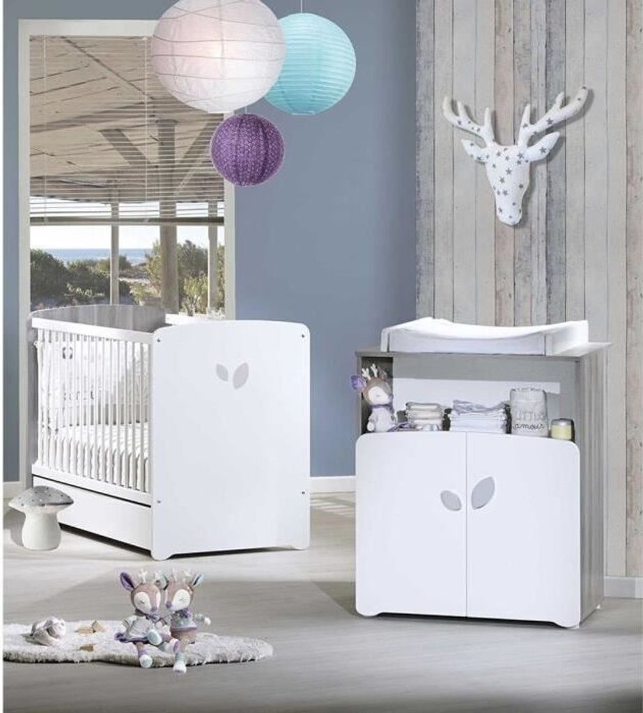 Leaf Duo Babyzimmer: 120x60 Bett, Wickelkommode – Babypreis Produktbild 