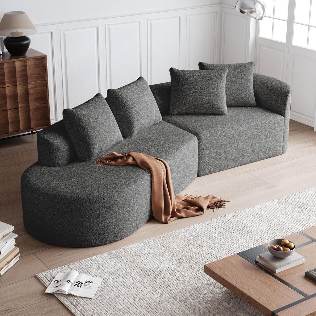 MODFU Modernes Chaiselongue Loungesofa mit geschwungene Wolkencouch mit 4 Zierkissen, frei kombinierbares Sofa übergroßes Ecksofa mit extra tiefe...