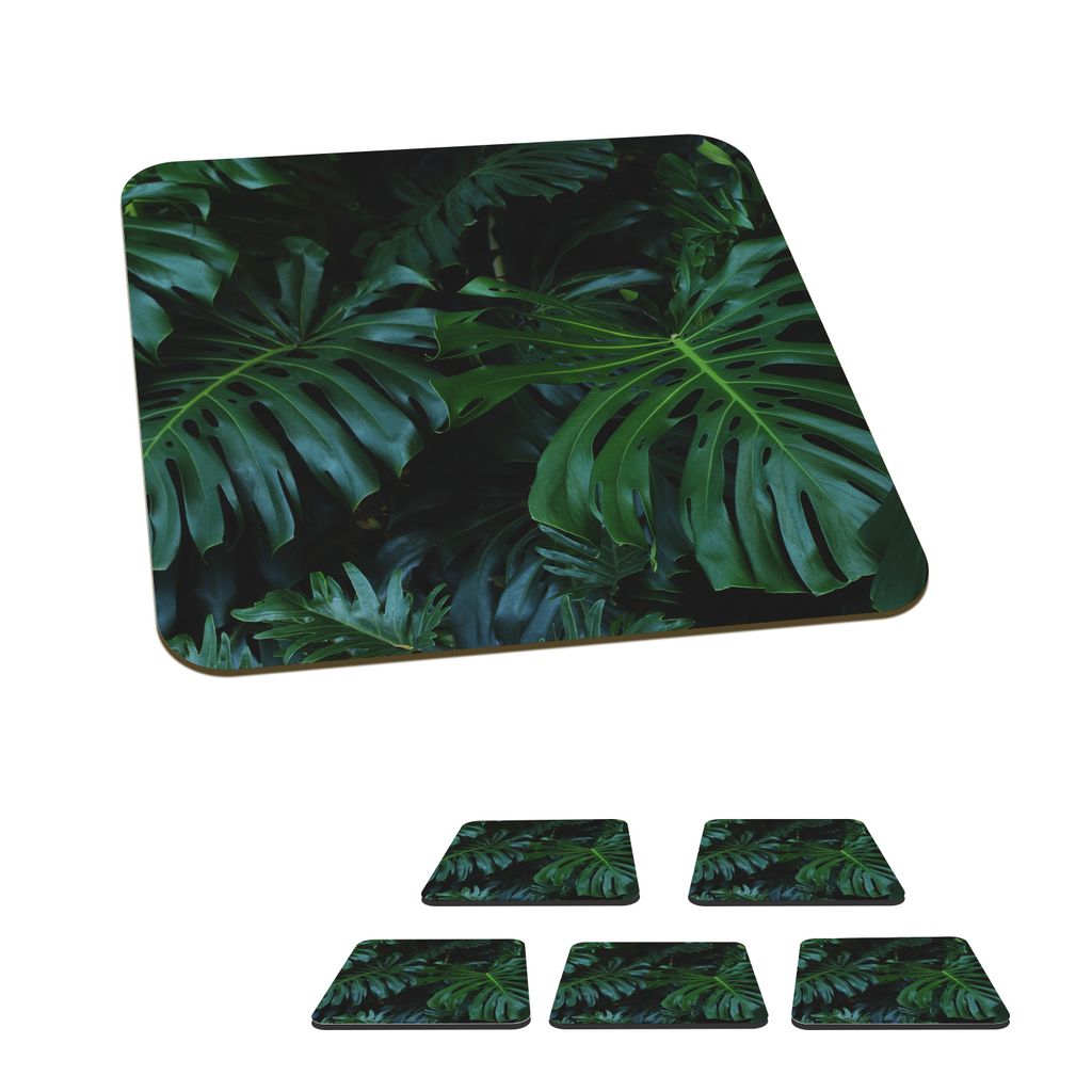 KitchenYeah Glasuntersetzer Quadratisch 6er Set Pflanzen - Dschungel - Blätter 10x10 cm Untersetzer für Gläser - Getränkeuntersetzer - Tisch...