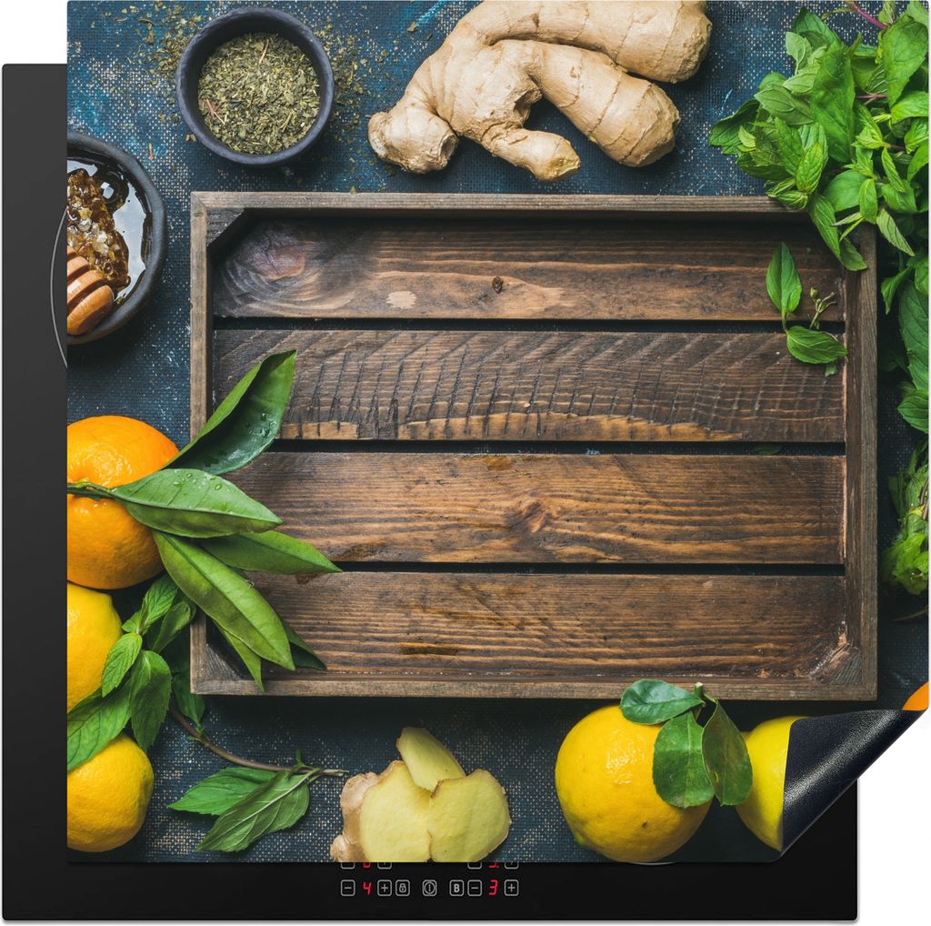KitchenYeah Herdabdeckplatte Obstkiste - Zitrone , 78x78cm, Küche Deko, Glaskeramikkochfeld Herdabdeckung, Abdeckplatte fùr Kochfeld