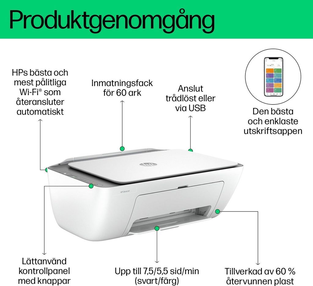 HP DeskJet 2820e, alles-in-één printer, zwart-wit en kleur, Productafbeelding 