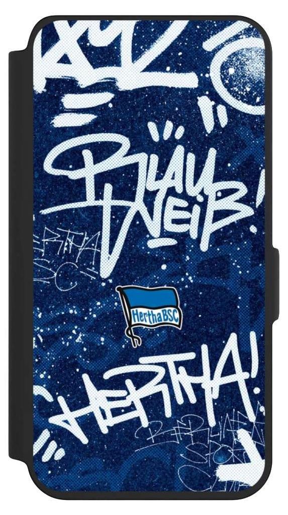 NIVOCASE Klapphülle für Samsung Galaxy S24 Handyhülle aus Kunst Leder NIVOflip schwarz Graffiti Hertha BSC Offizielles Lizenzprodukt