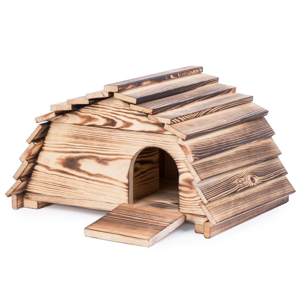 Igelhaus aus Holz 45x33x26 cm – wetterfeste Igelhütte/Igelhotel für Garten, winterfester Unterschlupf aus geflammter Kiefer
