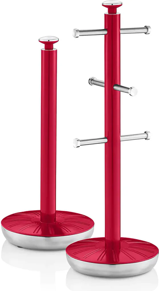 Set Swan Retro Rosso: Portarotolo e Portatazze in Acciaio Inox