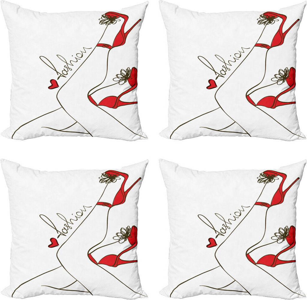 ABAKUHAUS High Heels Kissenbezug Set (4 Stück), Mode-Beschriftung Beine, Moderner Doppelseitiger Digitaldruck, 40 cm x 40 cm, Scarlet Taupe und Weiß