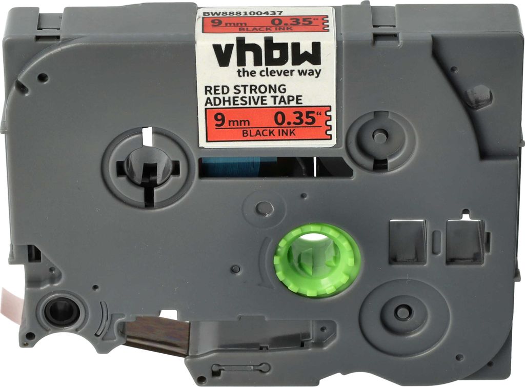 vhbw Schriftband-Kassette kompatibel mit Brother PT E500VP, E550W, E550WVP, E800W Etiketten-Drucker 8m x 9mm Schwarz auf Rot, Extra Stark, Laminiert