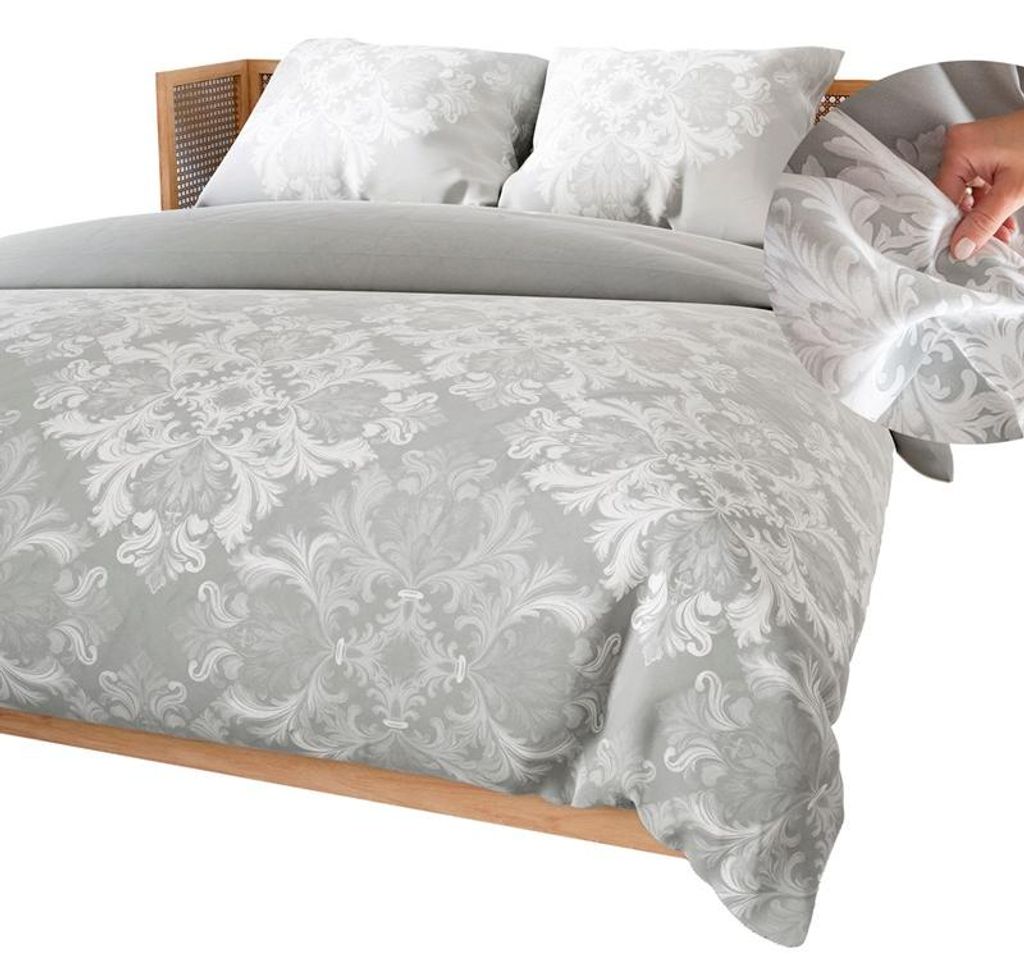 Bettwäsche, Baumwollsatin-Bettwäsche, hohe Qualität 160x200 Velmora Grau, Ornamente