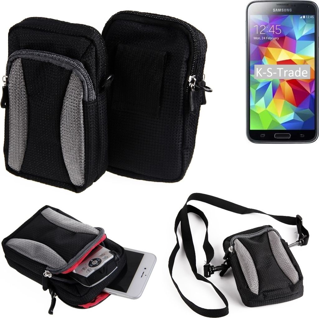 K-S-Trade Schutz-Hülle kompatibel mit Samsung Galaxy S5 Plus Handy Gürteltasche Umhängetasche mit Zusatzfach schwarz
