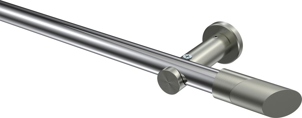 Interdeco Gardinenstange / Vorhangstange Chrom / Edelstahl-Optik, Typ Platon Verano (Schräge) ohne Ringe, 20 mm Ø 1-läufig, 520 cm