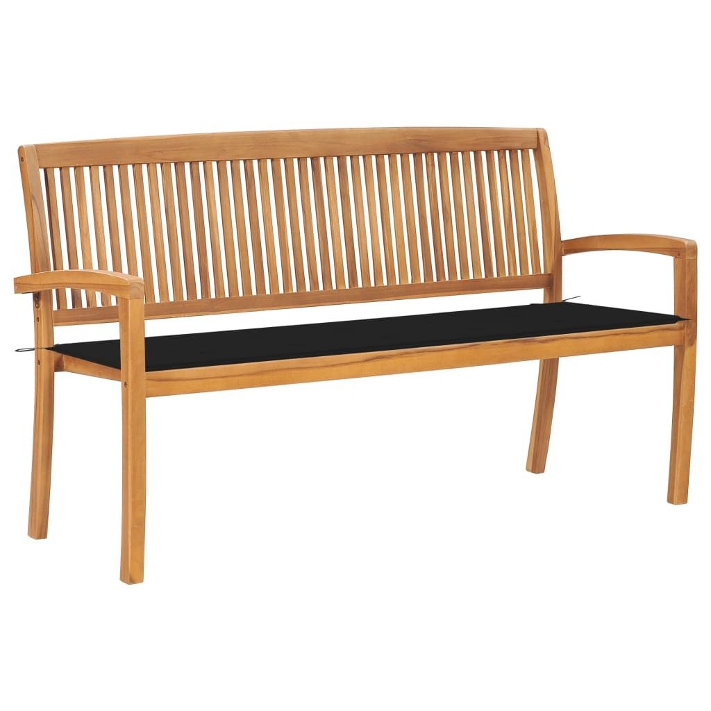 The Living Store Stapelbare Gartenbank mit Auflage 159 cm Massivholz Teak