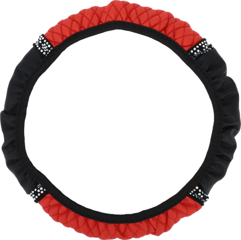 Lenkradbezug, 14,6"-15" Auto Faux Crystal Lenkradbezug Faux Leder Rot, 1 Stück
