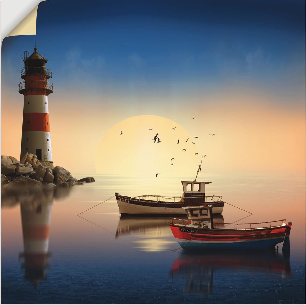 ARTland Wandbild, selbstklebend Kleiner Hafen mit Leuchtturm Größe: 40x40 cm