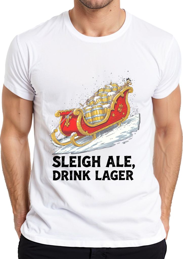 Sleigh Ale Drink Lager Weihnachten Bier Geschenk Santa lustig Herren T-Shirt, Weiß, M